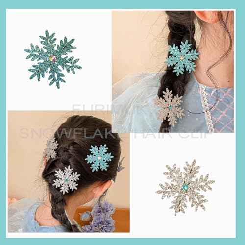 Princess Hair Accessories: Glittery Snowflake Barrettes, Bows, and Hairpins for Women and Girls - Christmas Party Gifts