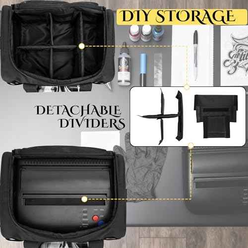 Tactical Tattoo Travel Case with 3 Inner Removable Pouches, Molle System Tattoo Bag for Equipment and Supplies, Tattoo Case with Shoulder Strap for Stencil Printer, Black