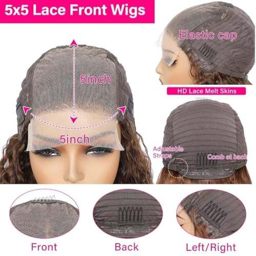 Ombre Lace Front Wig Human Hair Highlight Deep Wave 5x5 Hd Lace Closure Wigs Human Hair 4/27 Colored Glueless Honey Blonde Wig Human Hair Wig Pre Plucked Wet Wavy Curly Wig 180 Density 24 Inch