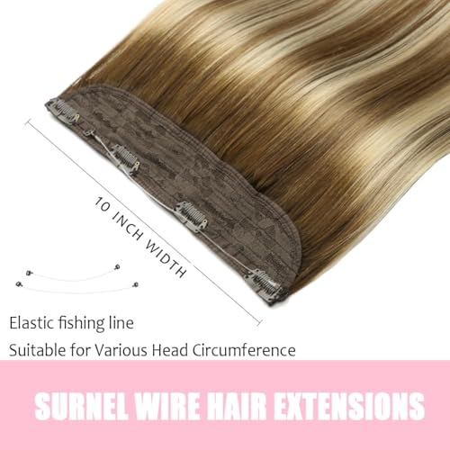 SURNEL Haol Extensions Human Hair Balayage Walnut Brown to Ash Brown and Golden Blonde Wire Hair Extensions 18 inch 80g(18,3/8/22)
