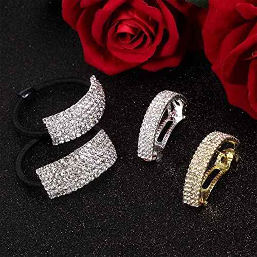 Rhinestone Barrette Glitter Hair Tie Metal Spring Bling Hair Clip Crystal Ponytail Holder Headband Christmas Gift Women Wedding Accessories Birthday Mother's Valentine's Day