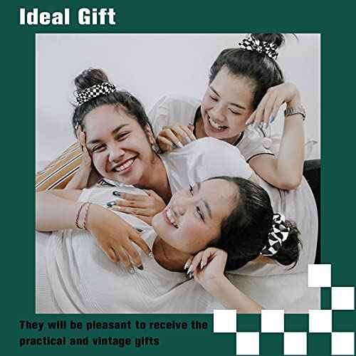 12 Pieces Checkered Scrunchies Hair Ties - Christmas Buffalo Plaid Elastic Ponytail Holders in Black and White for Girls and Women