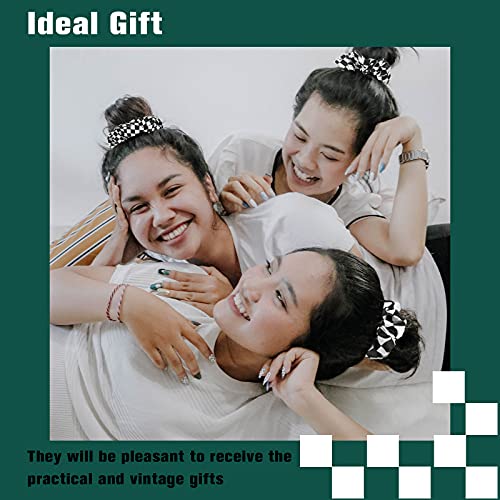 12 Pieces Checkered Scrunchies Hair Ties - Christmas Buffalo Plaid Elastic Ponytail Holders in Black and White for Girls and Women