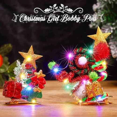 CASDRE Christmas Light up Hair Clips Green Red Xmas Gifts Hair Pieces Snowflake Hair Barrettes Christmas Tree Sparkly Hair Accessories for Women and Girls