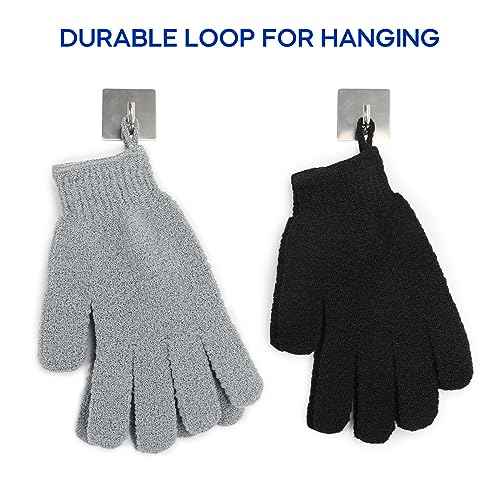 Exfoliating Gloves for Big Hands 8Pack- Lengthened and Large Double-Sided Shower Gloves(4Pairs/8Pcs) for Shower, Spa, Massage - Large Bath Gloves (4Pcs Black and 4Pcs Gray)