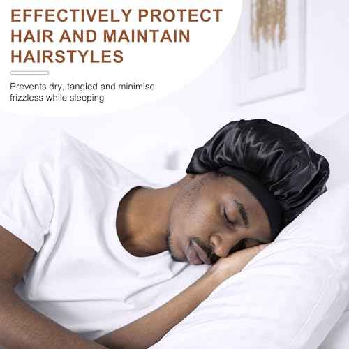 MoHern 2PCS Bonnets for Men, Double Layer Satin Hair Bonnet for Sleeping, Reversible Night Cap, for Curly Hair, Satin Bonnet for Black Men and Women (Black)