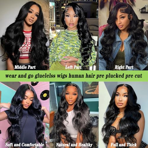 28 Inch Glueless Wigs Human Hair Pre Plucked Pre Cut 180% Density Wear and Go Glueless Wig 13x4 HD Body Wave Lace Front Wigs Human Hair for Women Frontal Wig with Baby Hair