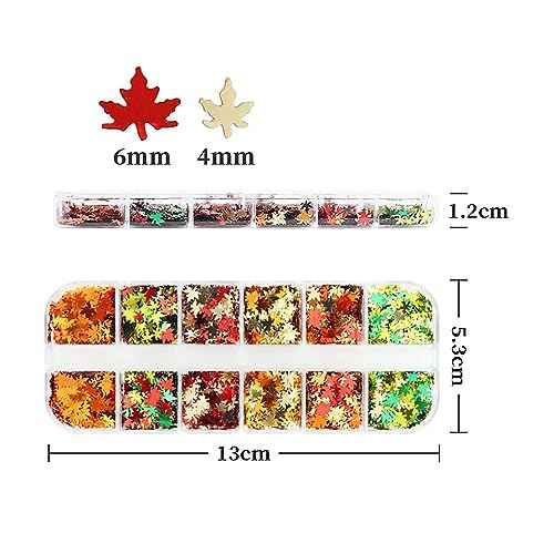 12 Colors Fall Nail Art Stickers Maple Leaf Nail Glitter Sequins 3D Nail Art Accessories Autumn Leaf Shape Flakes Holographic Gold Red Yelloween Maple Leaves Paillettes Designs Acrylic Nails Supplies