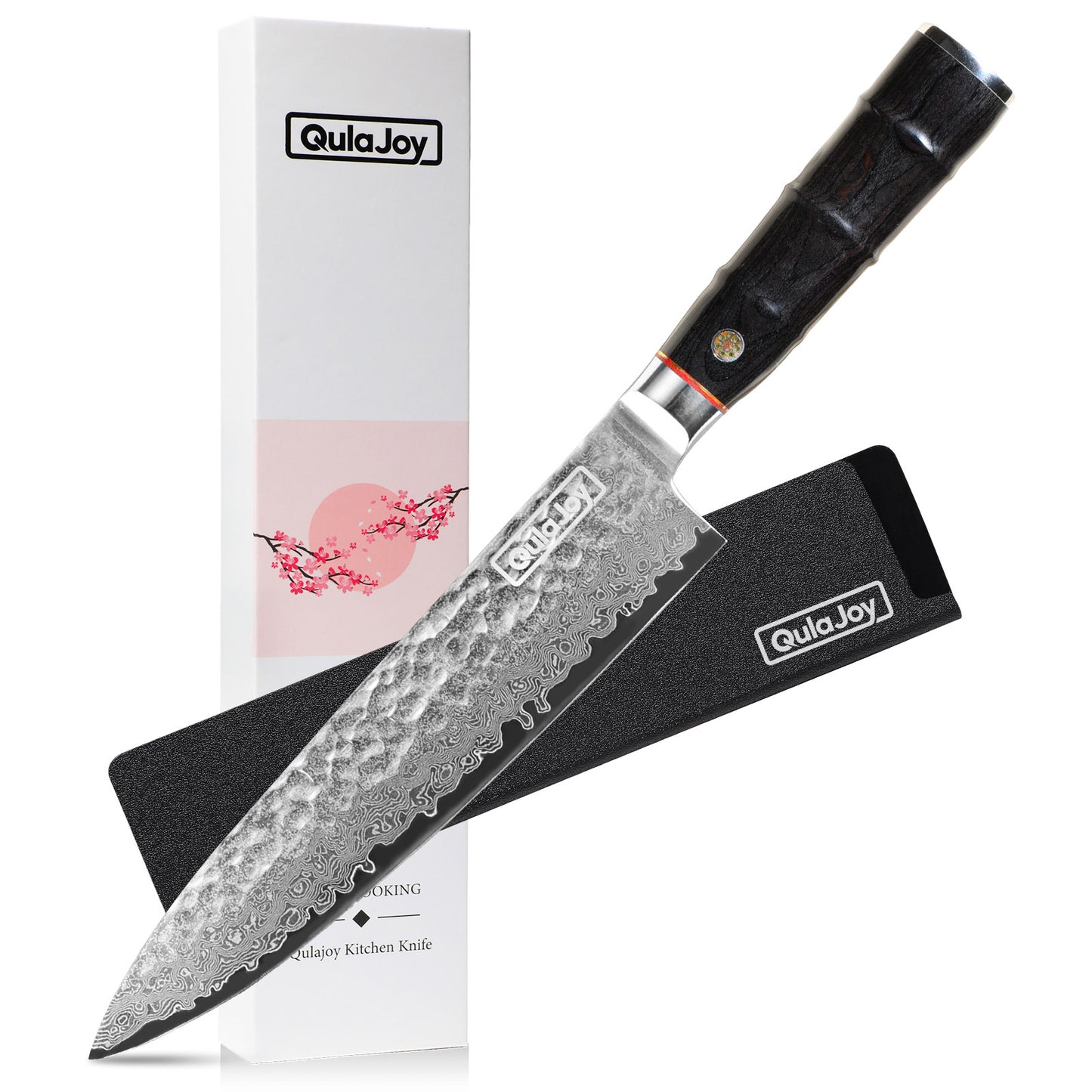 Japanese Chef Knife 8 Inch - Damascus VG-10 Steel, Hammered Blade