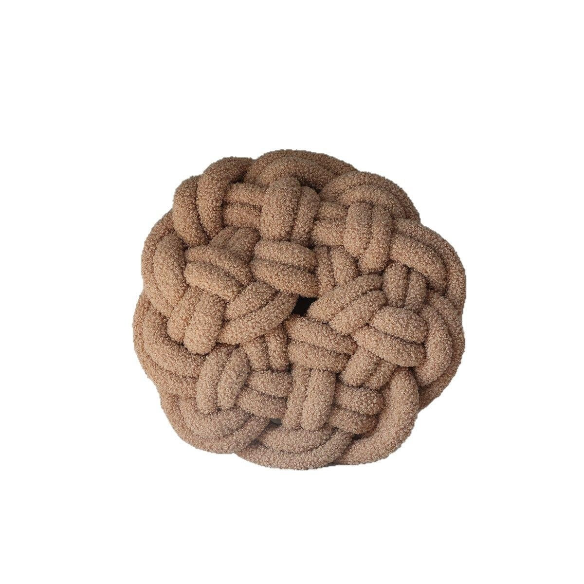 Nordic-Style Hand-Knitted Throw Pillow with Knot Design - 35cm Diameter