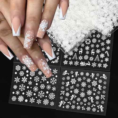 30 Sheets Winter/Christmas Nail Stickers, White Snowman Santa Elk Designs - DIY Nail Art Decals