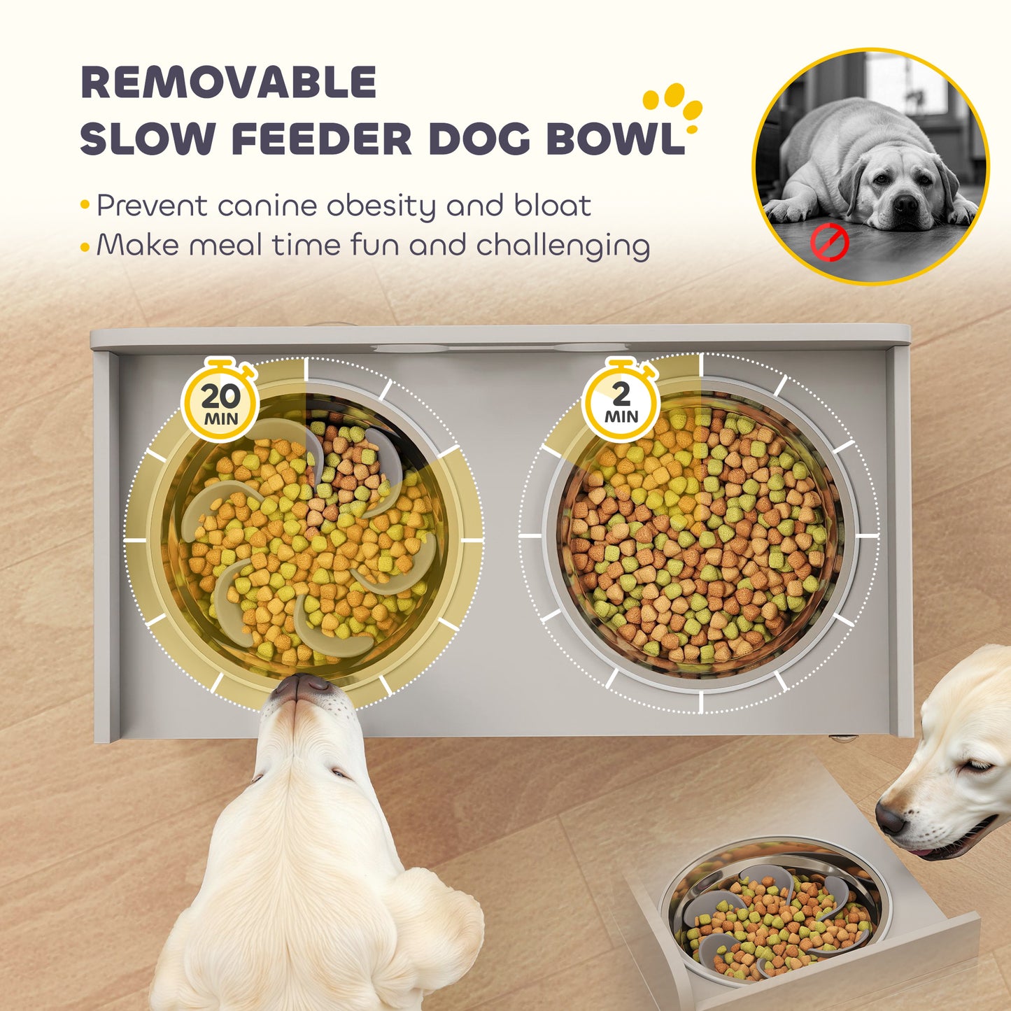 Elevated Dog Bowl Stand with Storage - Large Stainless Steel Bowls for Pets