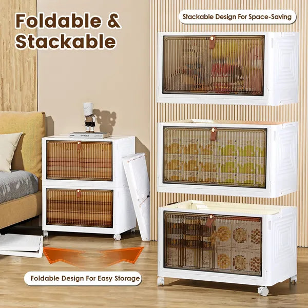 Total 76QT 4-Tier Foldable Storage Bins With Lid Front Magnetic Door