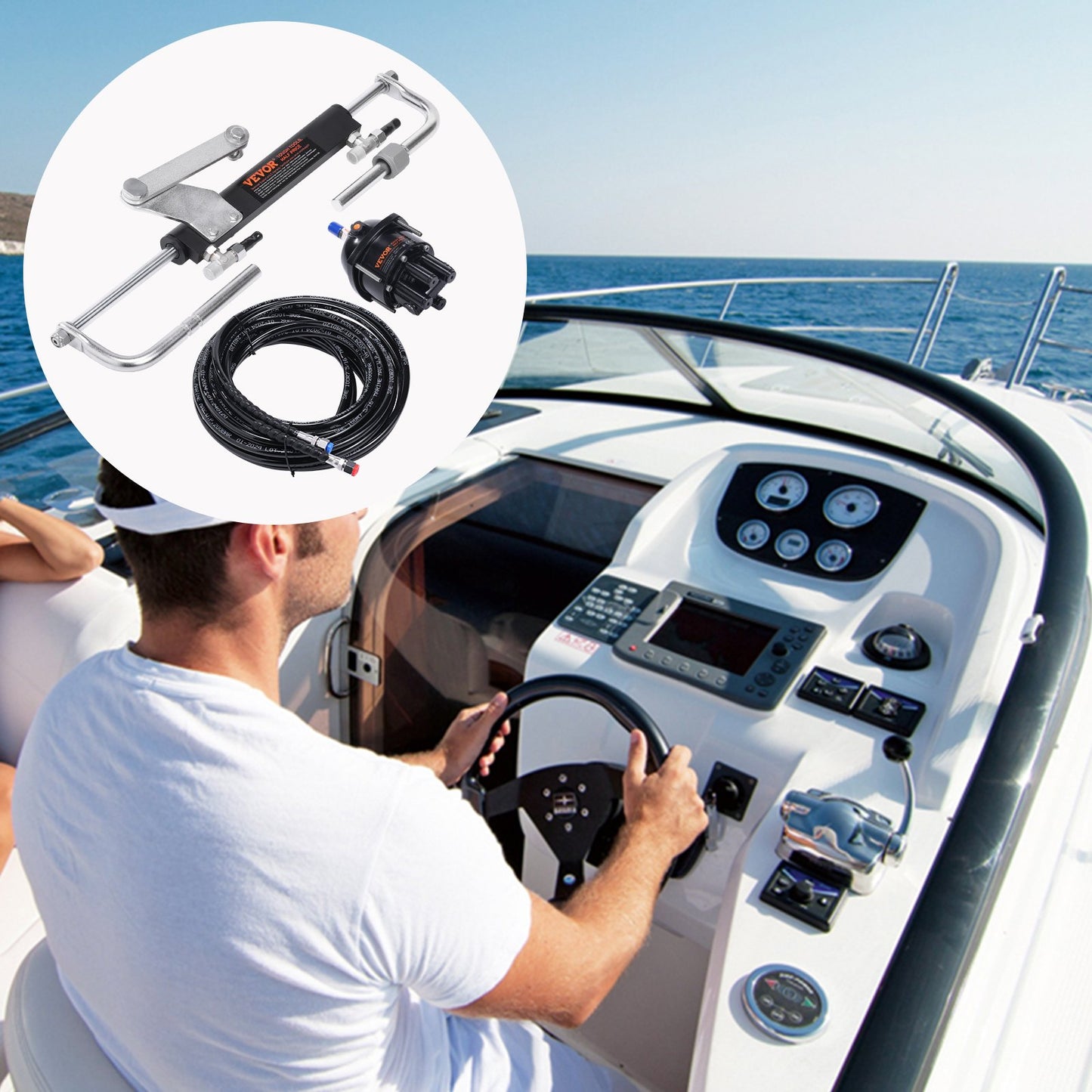 90HP Hydraulic Boat Steering Kit with Helm Pump & Hoses - Marine System