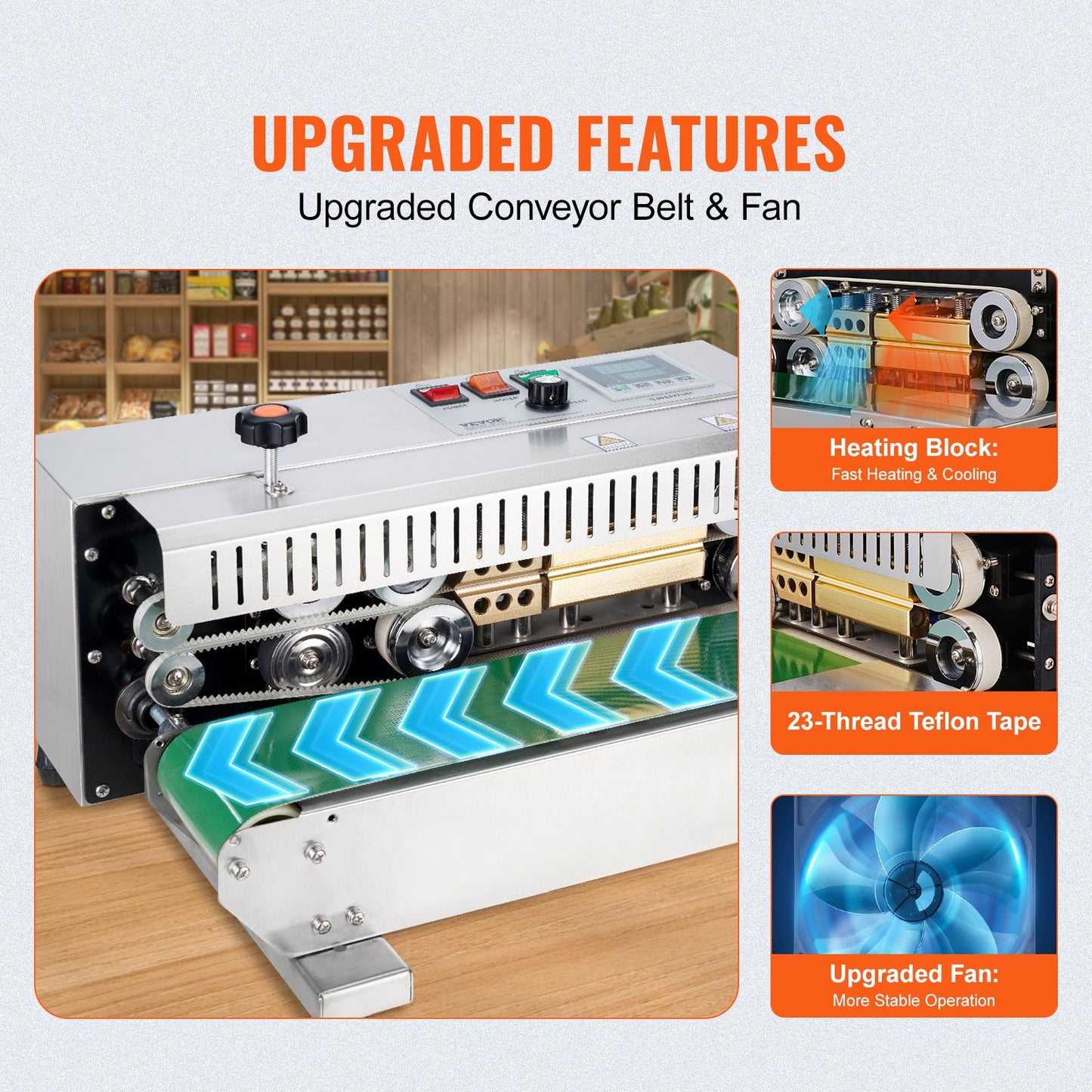 Continuous Band Sealer - Horizontal Stainless Steel Bag Sealing Machine 600W