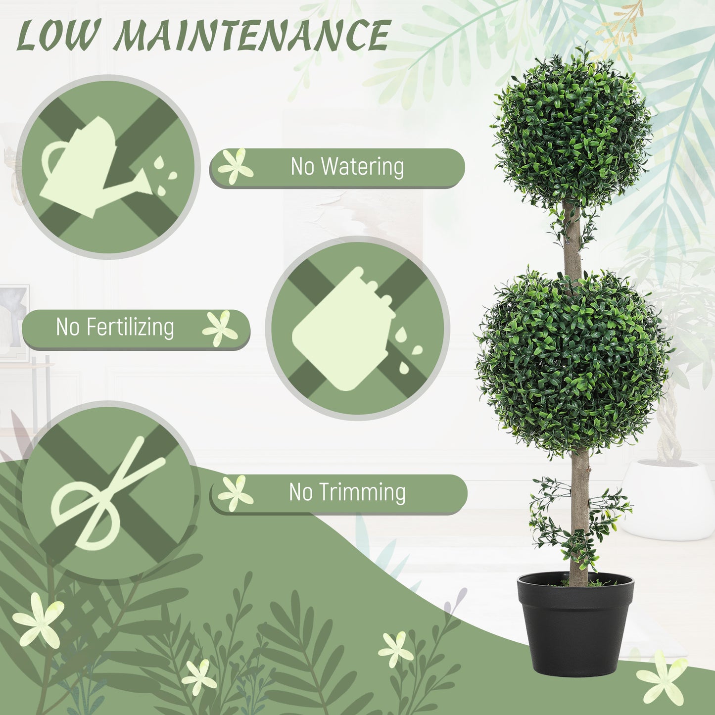 Set of 2 Boxwood Topiary Trees - UV-Protected Artificial Plants