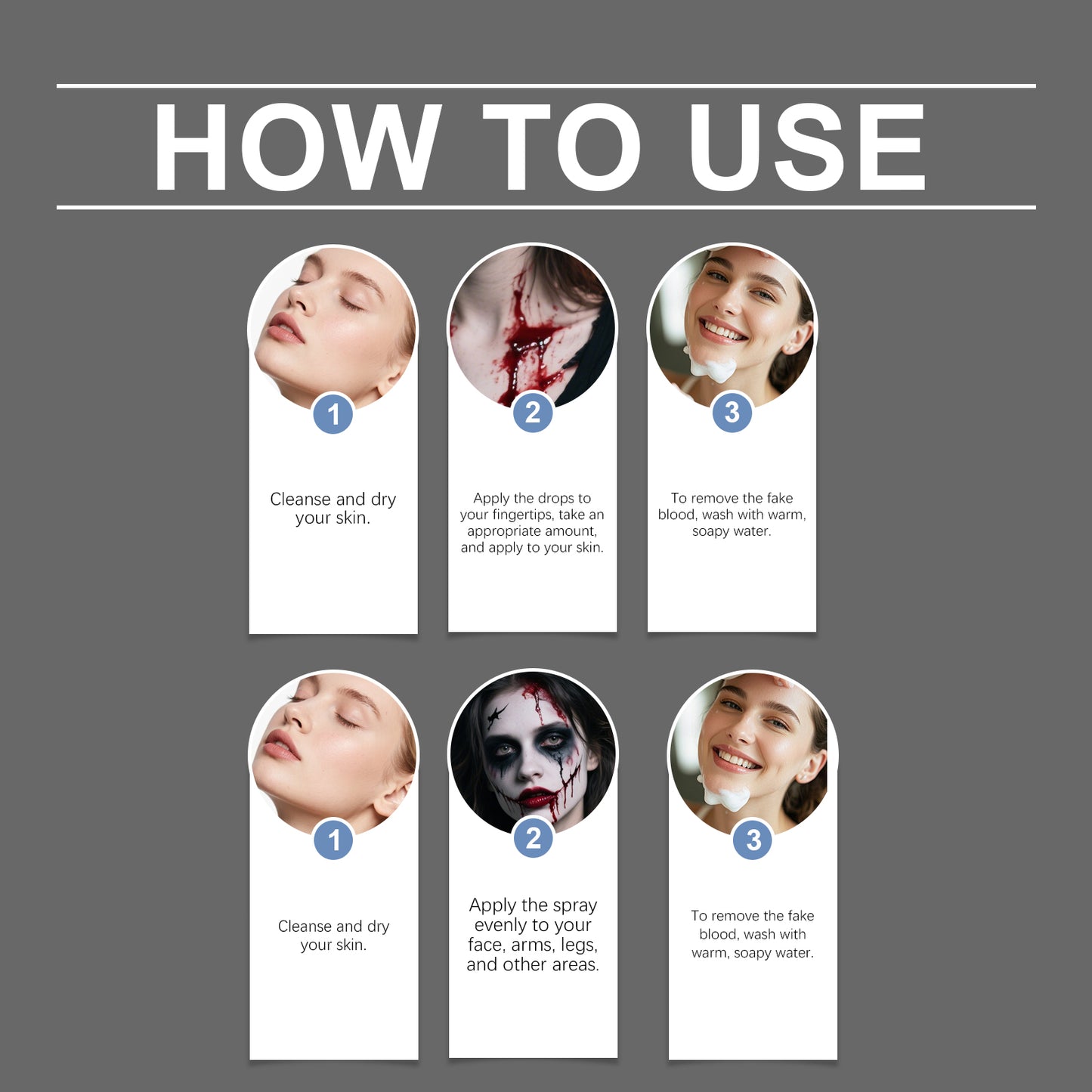 Halloween Fake Blood Makeup Set - Realistic Spray & Drop Effects