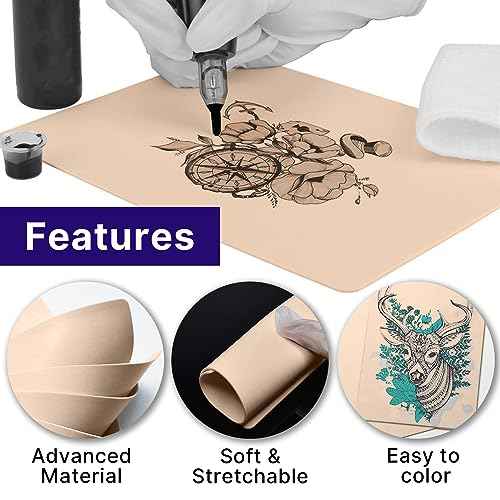 30pcs Tattoo Practice Skins with Transfer Paper - Usiriy Tattoo Skin Practice Kit Include 10pcs Tattoo Fake Skin and 20pcs Tattoo Stencil Paper Tattoo Starter Practice Kit Tattoo Supplies