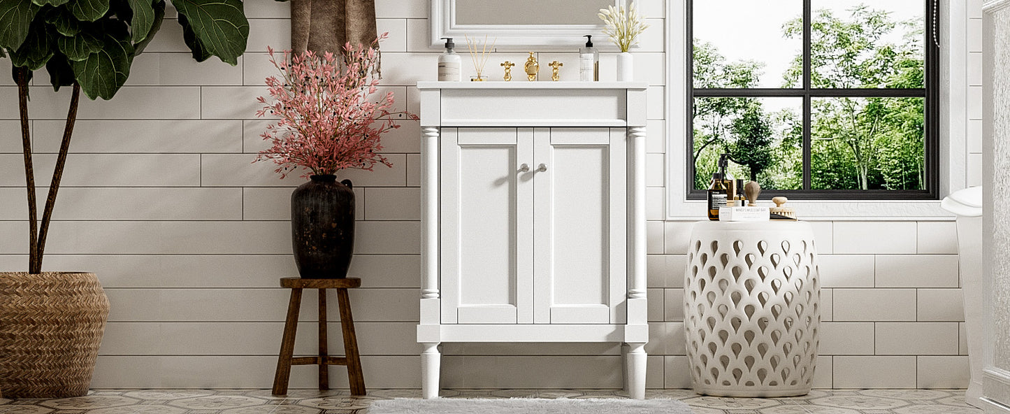 24-Inch Modern Bathroom Vanity with Ceramic Sink & Storage Cabinet