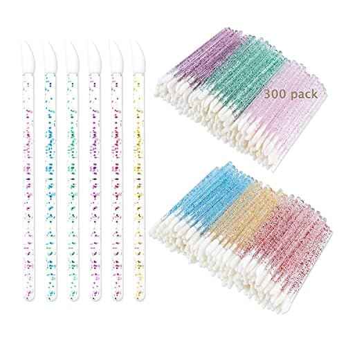 300PCS Glitter Crystal Lip Brush, Disposable Crystal Lip Brushes Tool Kits Lip Gloss Applicators Make Up Brush Lipstick Gloss Wands Makeup Applicators Brushes Applicator tool Makeup Beauty Tool Kits1