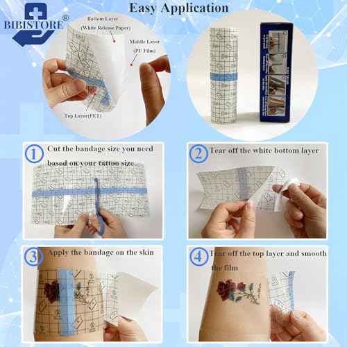 BIBISTORE Waterproof Tattoo Aftercare Bandage,7.87" x 11 Yard Transparent Dressing Film Roll,Tattoo Protective Cover up Tape,Tattoo Second Skin Adhesive Patch,Tattoo Healing Wrap,Tattoo Supplies