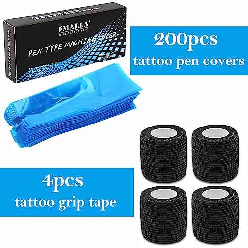 200pcs Machine Covers and 4pcs Grip Tape, Urknall Tattoo Pen Covers Grip Cover Barrier Sleeves Professional Tattoo Supplies