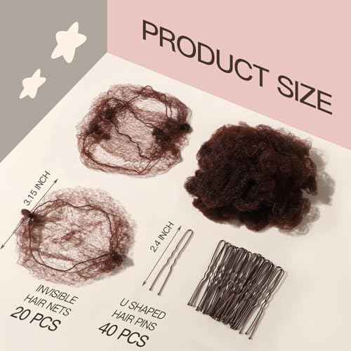 FANDAMEI Hair Net for Kids, Invisible Hair Nets 20PCS with U Shaped Bobby Pins 40PCS,30cm Hair Nets for Buns, Bun Hair Nets for Ballet Girls Hair Accessories Set for Hair Styling,Women,Girls-Brown