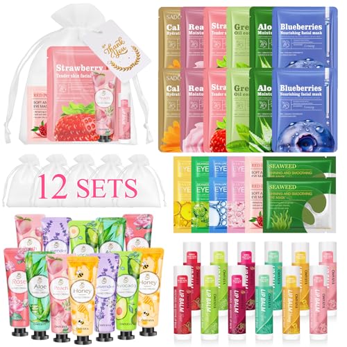 72 Pcs Bulk Gifts For Women, Bulk Facial Mask, Lip Balms, Hand Creams & Under Eye Patches, Spa Party Supplies,Party Favors For Bridal Wedding, Baby Shower,Sleepover Party, Christmas Stocking Stuffers