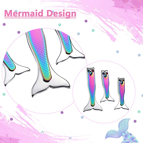 Honoson 4 Pieces Mermaid Nail Clipper Set Stainless Steel Nail Cutter Cute Mermaid Clippers Sturdy Fingernails and Toenail Cutter File Birthday Stocking Stuffers Christmas Gifts for Women