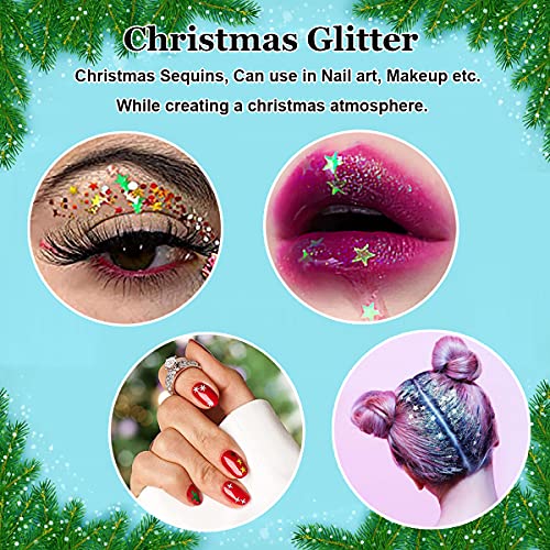 Christmas Nail Art Glitter,100g Cosmetic Craft Glitters for Nails, Face, Make Up, Body,Festival Decor(SD-01