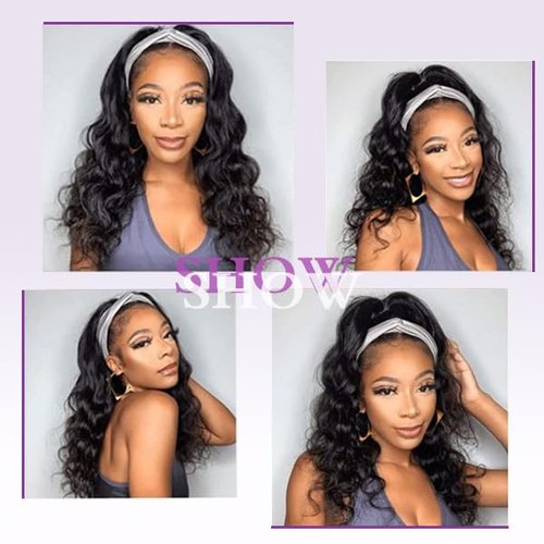 Prisyfab Body Wave Headband Wig Headband Wigs for Black Women Human Hair Glueless Wear and Go Glueless 100% Brazilian Virgin Human Hair Headband Wig 150% Density (22inch)
