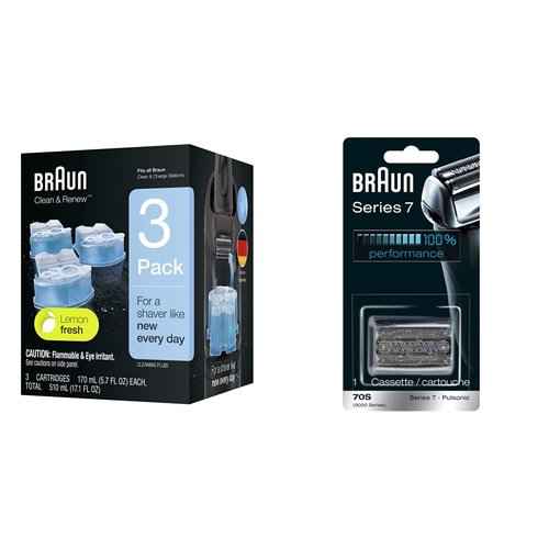 Braun Series 7 70S Electric Shaver Head Replacement Cassette & Braun Clean Renew Refill Cartridges CCR, Blue, 3 Count