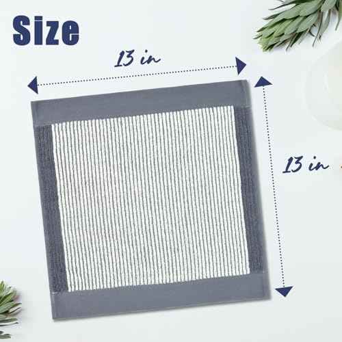 Cleanbear Wash Cloths for Showering, 12 Washcloths with Stylish Jacquard Weaved Design, Cotton Washcloth Set, 13 x 13 Inches, Gray