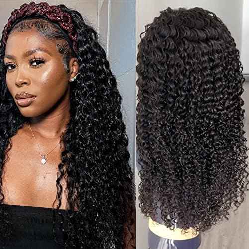 Punmasa Human Hair Deep Wave 24 Inch Curly Headband Wig for Black Women