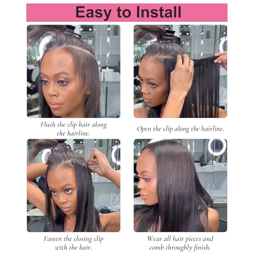 Natural Black Seamless Clip in Hair Extensions Real Human Hair 24inch Clip ins Human Hair Extensions Straight Clips in 100% Brazilian Clip in Extensions Human Hair for Women 8pcs Double Weft