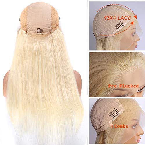 Slightly Bleach Knots Lace Front Wig #613 Blonde Human Hair Lace Wigs Colored with Pre-Plucked Hairline Thick 150% Density Lace Wigs Full Ends with Baby Hair 24'' for Black&White Women