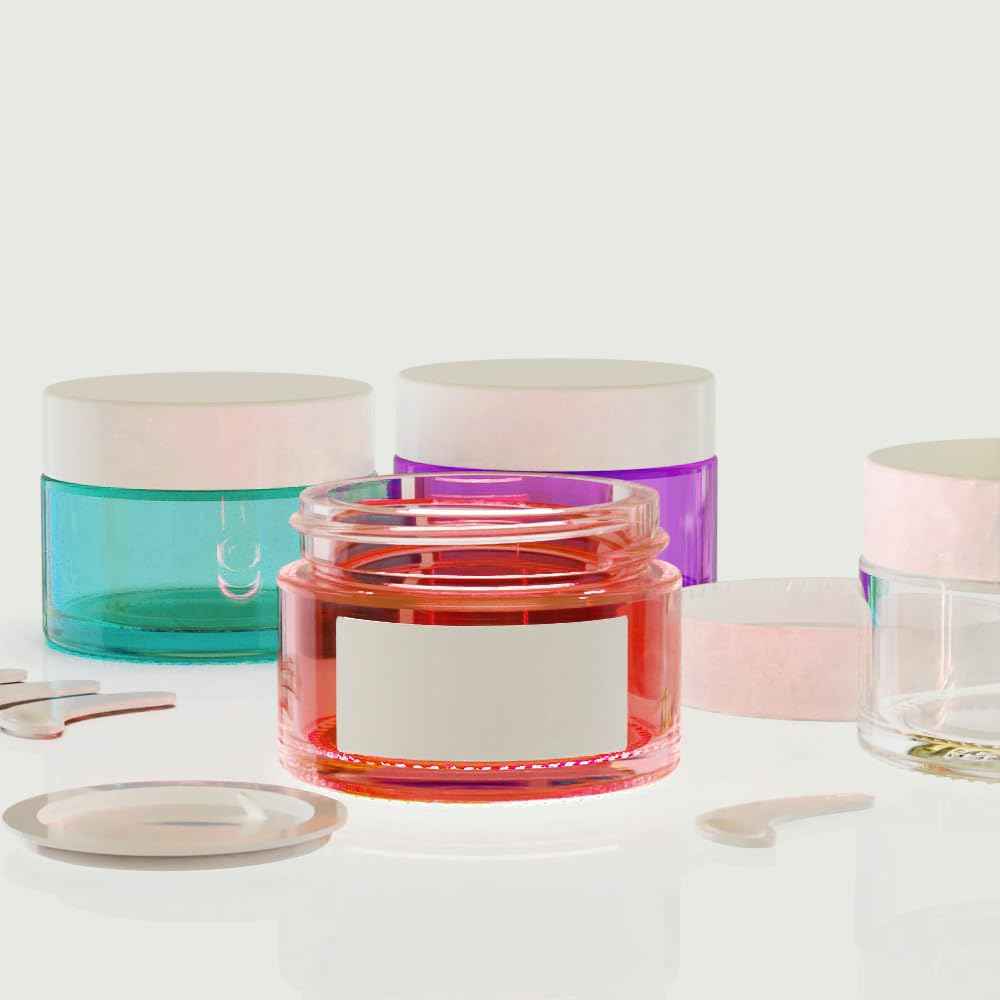 48Pack 1 oz, Small Colored Glass Cosmetic Candle Jars with White Lids, Empty Refillable Travel Container For Cream,Lotions, Powders,Salves,Slime Storage,With Lables And Inner Liners (48, mixed)