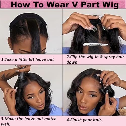 V Part Wig Human Hair 14 inch Upgrade U Part Wigs Body Wave for Black Women Beginner Friendly No Sew In and No Leave Out Glueless Brazilian Virgin Hair Natural Black Color 180% Density