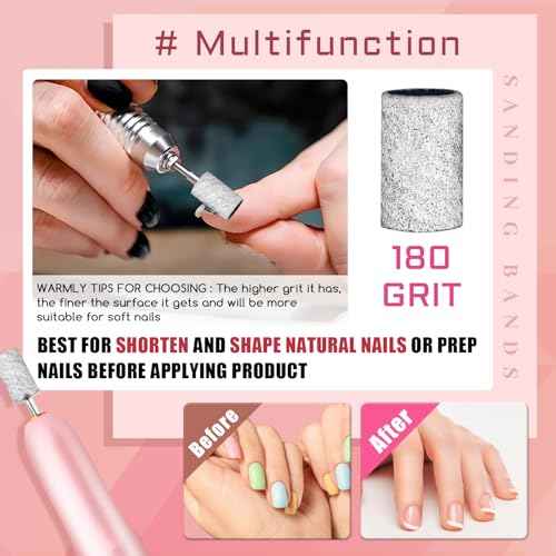 200Pcs Nails Sanding Band, 180 Grit Zebra Sanding Band for Nail Drill Fine Grit Sanding Bands with 3/32¡± Nail Sanding Bit for Natural, Gel Nail, Sand Band 180 Grit Set for Manicure & Pedicure