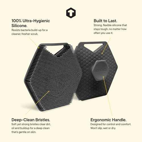TOOLETRIES Body Scrubber 2.0 ? Premium Silicone Scrubber for Cleaning, Exfoliating Your Skin ? Extra Long Lather Boosting Bristles with Ergonomic Handle, Long-Lasting & Easy to Clean - Charcoal