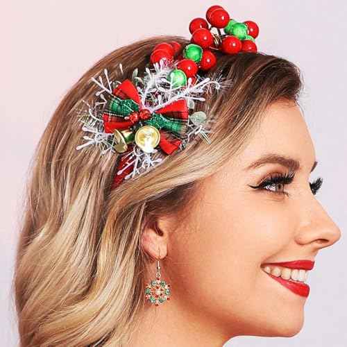 CAKURE Christmas Berry Headband Snowflake Headpiece Xmas Hair Accessories for Party Holiday Headwear (Type C)