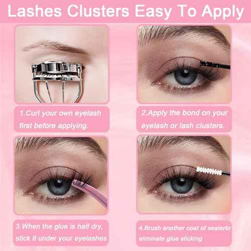Lash Clusters Kit, 640 Pcs Eyelashes Clusters Extensions Kit 9-16mm Individual Lashes D Curl Fluffy Wispy False Eyelashes Thin Band, with Bond Seal Tweezers Brush DIY (30D+40D+50D+60D Kit 9-16mm)