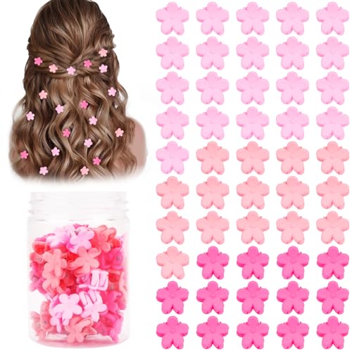 Mini Flower Hair Clips Small 50Pcs Cute Tiny Claw Clips for Bangs Thin Fine Hair Barrettes Decorative Floral Hair Accessories for Women Girls Teens (Pink)
