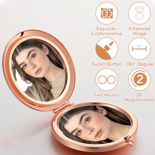 12 Pcs Small Compact Folding Pocket Makeup Mirror - Round Hand Held Mirror with 1X/2X Magnification for Women Girls Travel