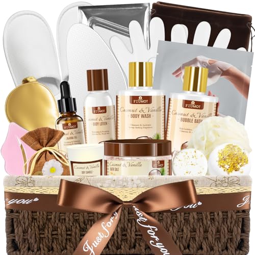 Bath and Body Gift Basket Set for Women - Coconut Vanilla Spa Gift Basket - Premium 21?Piece Luxury Bath & Body Gift Set for Self Care - Gift ready for Mothers Day, Christmas, Birthday Gifts