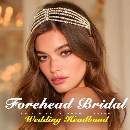 Jeairts Rhinestone Head Chain Forehead Bridal Headband Elastic Crystal Hair Band Halloween Prom Hair Jewelry for Women