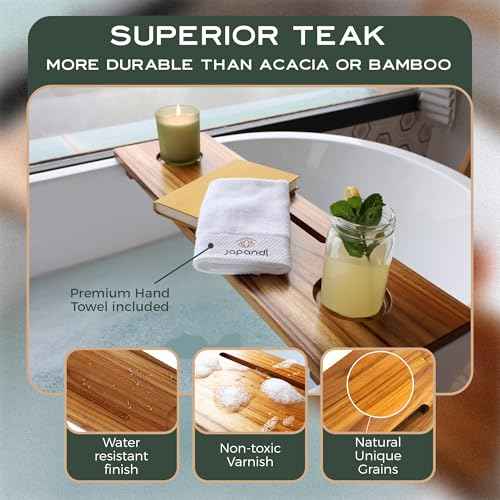 Superior Bathtub Table Tray for Small Tubs - Adjustable Bath Tub Tray Wood - Sustainable Minimalist Teak Bathtub Shelf Across Tub - Anti-Slip Bathroom Accessories Holders for Tub 29" in.