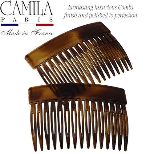 Camila Paris CP2942 French Hair Side Comb, Small Tortoise Shell, French Twist Hair Combs Decorative, Strong Hold Hair Clips for Women Bun Chignon Up-Do Styling Girls Hair Accessories, Made in France
