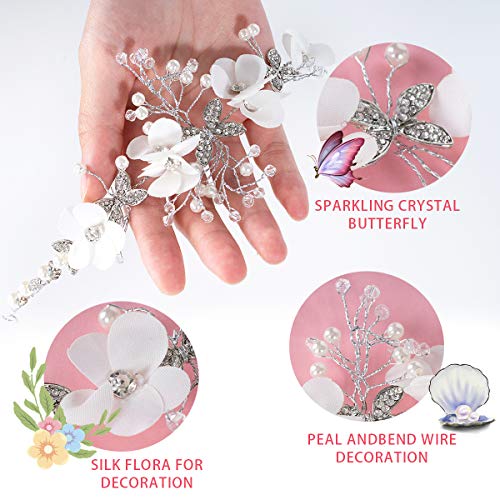 Flower Girl Headpiece Princess Wedding Accessories, Silver Hair Headband Flower Crown for Girls