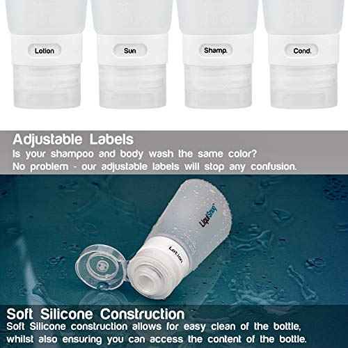LiquiSnugs Premium - 100% Guaranteed Leak Proof Silicone Travel Bottles For Toiletries - TSA Approved Container. Premium Range Travel Shampoo Bottles with Suction Cups and Adjustable Labels
